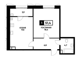 Продается 1-комнатная квартира ЖК Основа, литер 4, 51.4  м², 5052620 рублей