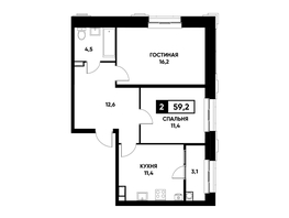 Продается 2-комнатная квартира ЖК Основа, литер 3.2, 59.2  м², 5715760 рублей