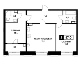 Продается 1-комнатная квартира ЖК Основа, литер 3.2, 67  м², 6267850 рублей