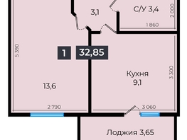 Продается 1-комнатная квартира ЖК Атмосфера, б/с 5,6,7, 33.05 м², 3238900 рублей