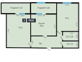Продается 1-комнатная квартира ЖК Атмосфера, б/с 5,6,7, 41.9 м², 3812900 рублей