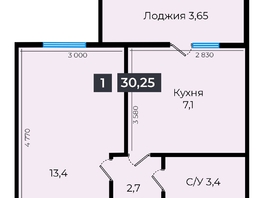 Продается 1-комнатная квартира ЖК Атмосфера, б/с 5,6,7, 30.45 м², 2984100 рублей