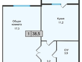 Продается 1-комнатная квартира ЖК Кислород, 1 очередь, 38.5 м², 4427500 рублей