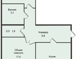 Продается 2-комнатная квартира ЖК Кислород, 1 очередь, 57.4 м², 6141800 рублей