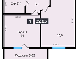 Продается 1-комнатная квартира ЖК Атмосфера, б/с 1,2,3,4, 32.85  м², 3219300 рублей