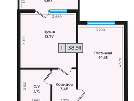 Продается 1-комнатная квартира ЖК Дунаевского, дом 2, 38.91 м², 4007730 рублей