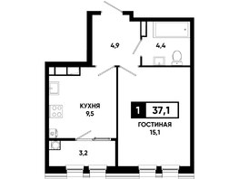 Продается 1-комнатная квартира ЖК Основа, литер 5.3, 37.1  м², 4192300 рублей