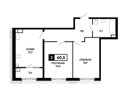 Продается 2-комнатная квартира ЖК Основа, литер 5.2, 60.5 м², 6201250 рублей
