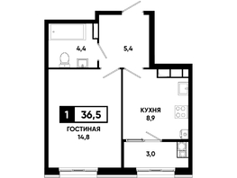 Продается 1-комнатная квартира ЖК Основа, литер 5.2, 36.5  м², 4124500 рублей