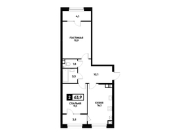 Продается 2-комнатная квартира ЖК Кварталы 17/77, литер 10.4, 63.9 м², 6846885 рублей