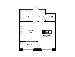 Продается 1-комнатная квартира ЖК Резиденция СОФИ, 40.1  м², 4370900 рублей