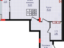 Продается 1-комнатная квартира ЖК Суворов, дом 6, 38 м², 4674000 рублей