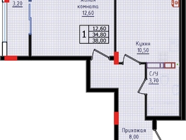 Продается 1-комнатная квартира ЖК Суворов, дом 6, 38  м², 4750000 рублей