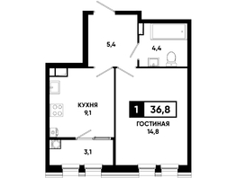 Продается 1-комнатная квартира ЖК Основа, литер 5.3, 36.8 м², 4158400 рублей