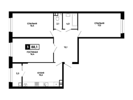 Продается 3-комнатная квартира ЖК Кварталы 17/77, литер 9.1, 88.1 м², 8730710 рублей