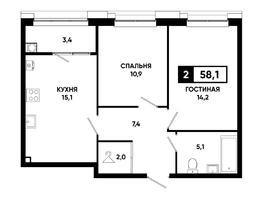 Продается 2-комнатная квартира ЖК Основа, литер 5.1, 58.1  м², 5955250 рублей