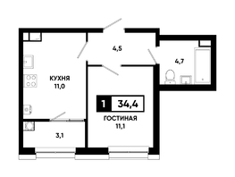 Продается 1-комнатная квартира ЖК Основа, литер 5.1, 34.4 м², 4007600 рублей