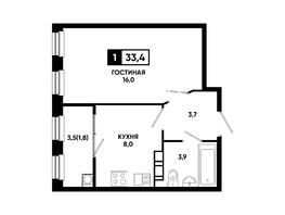 Продается 1-комнатная квартира ЖК Резиденция СОФИ, 33.4 м², 3841000 рублей