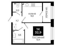 Продается 1-комнатная квартира ЖК Первый, 101.1, 32.9  м², 3470950 рублей