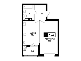Продается 1-комнатная квартира ЖК Кварталы 17/77, литер 7.1, 44.3 м², 4948310 рублей