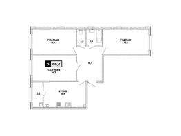 Продается 3-комнатная квартира ЖК Кварталы 17/77, литер 9.5, 88.2  м&sup2;, 10284120 рублей