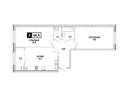 Продается 2-комнатная квартира ЖК Кварталы 17/77, литер 9.5, 64.5  м&sup2;, 8036700 рублей
