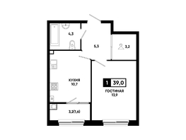 Продается 1-комнатная квартира ЖК Резиденция СОФИ, литер 1 корпус 2, 39  м&sup2;, 5276700 рублей