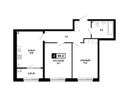 Продается 2-комнатная квартира ЖК Резиденция СОФИ, литер 1 корпус 2, 59.2  м&sup2;, 7299360 рублей