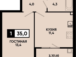 Продается 1-комнатная квартира ЖК Моя Легенда, кор 1.6, 35  м&sup2;, 8764000 рублей