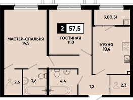 Продается 2-комнатная квартира ЖК Моя Легенда, кор 1.6, 57.5  м&sup2;, 12345250 рублей