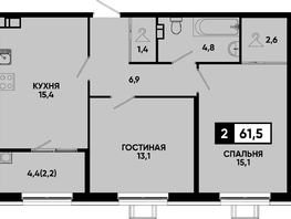Продается 2-комнатная квартира ЖК Моя Легенда, кор 1.6, 61.5  м&sup2;, 14661600 рублей