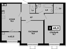 Продается 2-комнатная квартира ЖК Моя Легенда, кор 1.6, 65  м&sup2;, 15496000 рублей
