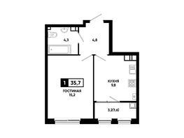 Продается 1-комнатная квартира ЖК Резиденция СОФИ, литер 1 корпус 2, 35.7  м&sup2;, 4667775 рублей