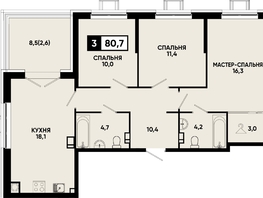 Продается 3-комнатная квартира ЖК Моя Легенда, кор 1.6, 80.7  м&sup2;, 16922790 рублей
