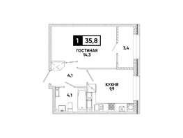 Продается 1-комнатная квартира ЖК Кварталы 17/77, литер 9.5, 35.8  м&sup2;, 5051380 рублей