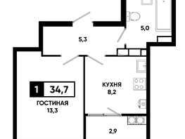 Продается 1-комнатная квартира ЖК Основа, литер 6.2, 34.7  м&sup2;, 4693175 рублей