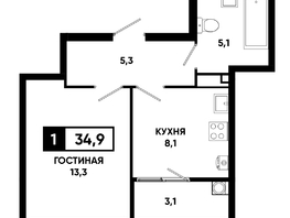 Продается 1-комнатная квартира ЖК Основа, литер 6.2, 34.9  м&sup2;, 4643445 рублей