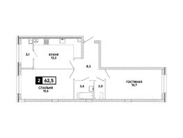 Продается 2-комнатная квартира ЖК Кварталы 17/77, литер 9.5, 62.5  м&sup2;, 7881250 рублей