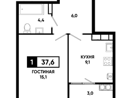 Продается 1-комнатная квартира ЖК Основа, литер 6.2, 37.6  м&sup2;, 4972600 рублей
