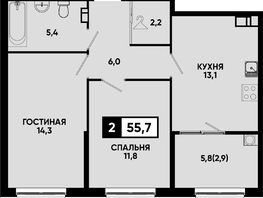 Продается 2-комнатная квартира ЖК Моя Легенда, кор 1.6, 55.7  м&sup2;, 13278880 рублей