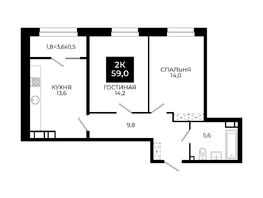Продается 2-комнатная квартира ЖК Первый, 101.1, 59  м&sup2;, 6708300 рублей
