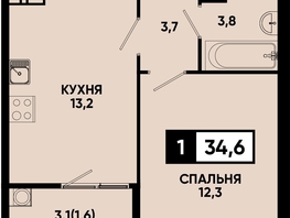 Продается 1-комнатная квартира ЖК Моя Легенда, кор 1.6, 34.6  м&sup2;, 8663840 рублей