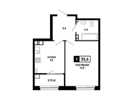 Продается 1-комнатная квартира ЖК Резиденция СОФИ, литер 1 корпус 2, 35.6  м&sup2;, 4816680 рублей