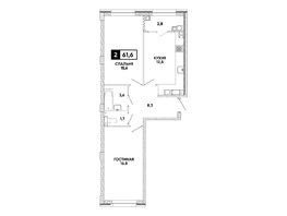 Продается 2-комнатная квартира ЖК Кварталы 17/77, литер 9.5, 61.6  м&sup2;, 7767760 рублей