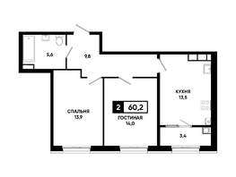 Продается 2-комнатная квартира ЖК Основа, литер 5.2, 60.2  м&sup2;, 6584074 рублей