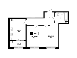 Продается 2-комнатная квартира ЖК Резиденция СОФИ, литер 1 корпус 2, 58.9  м&sup2;, 7262370 рублей