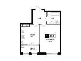 Продается 1-комнатная квартира ЖК Резиденция СОФИ, литер 1 корпус 2, 35.7  м&sup2;, 4830210 рублей