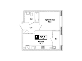 Продается 1-комнатная квартира ЖК Кварталы 17/77, литер 9.5, 36.1  м&sup2;, 5093710 рублей