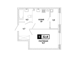 Продается 1-комнатная квартира ЖК Кварталы 17/77, литер 9.4, 32.8  м&sup2;, 4726480 рублей