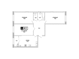 Продается 3-комнатная квартира ЖК Кварталы 17/77, литер 9.5, 87.7  м&sup2;, 10225820 рублей